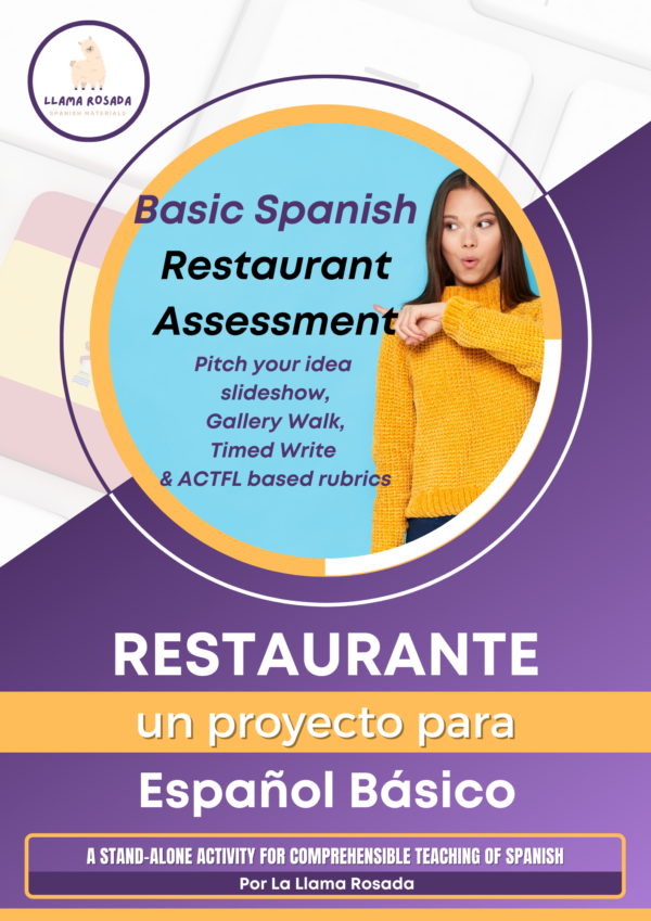 Spanish lesson plan cover restaurants with rubrics