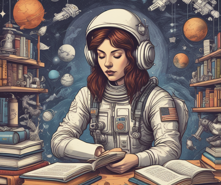 woman astronaut reading