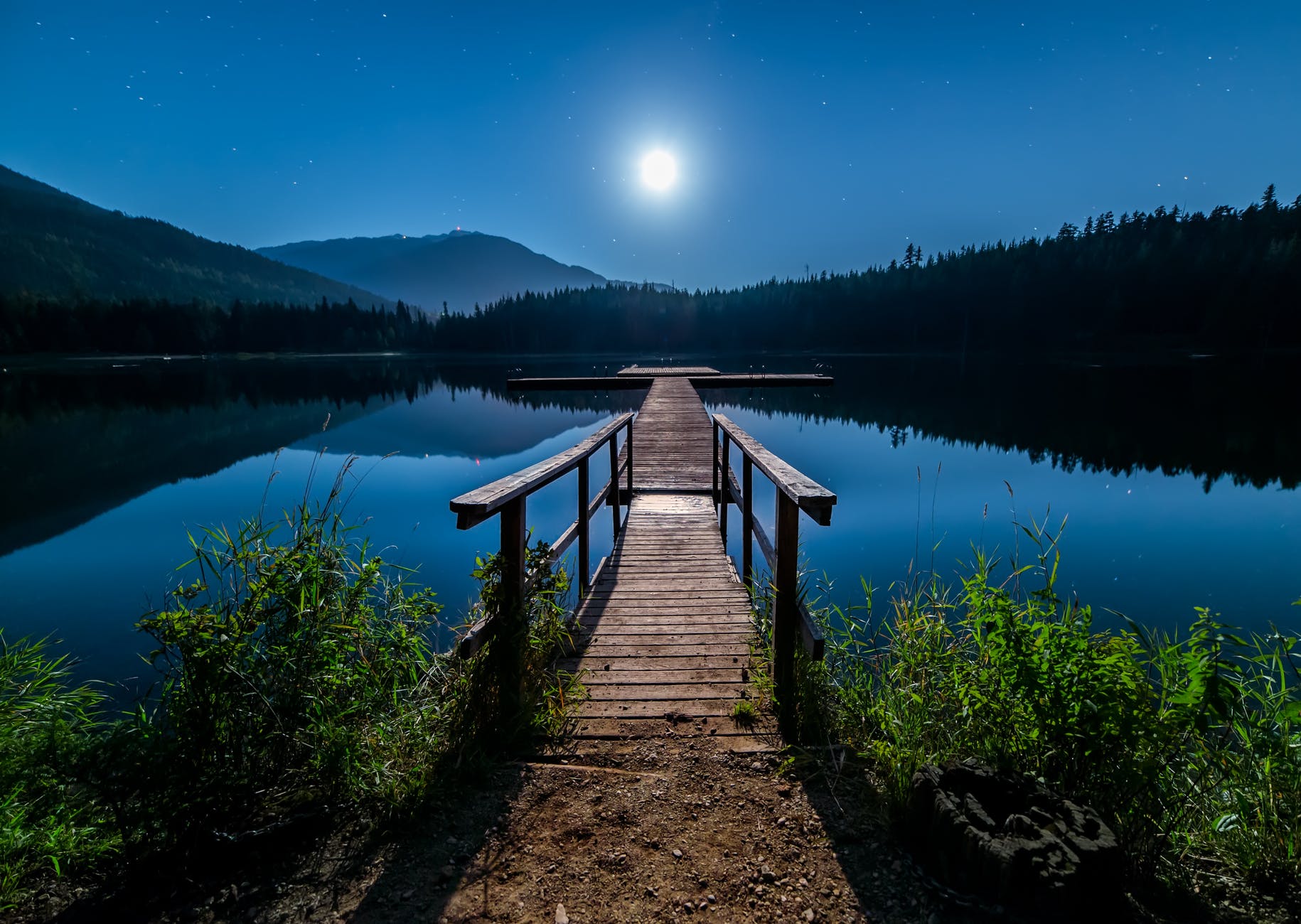 bridge over lake with moon